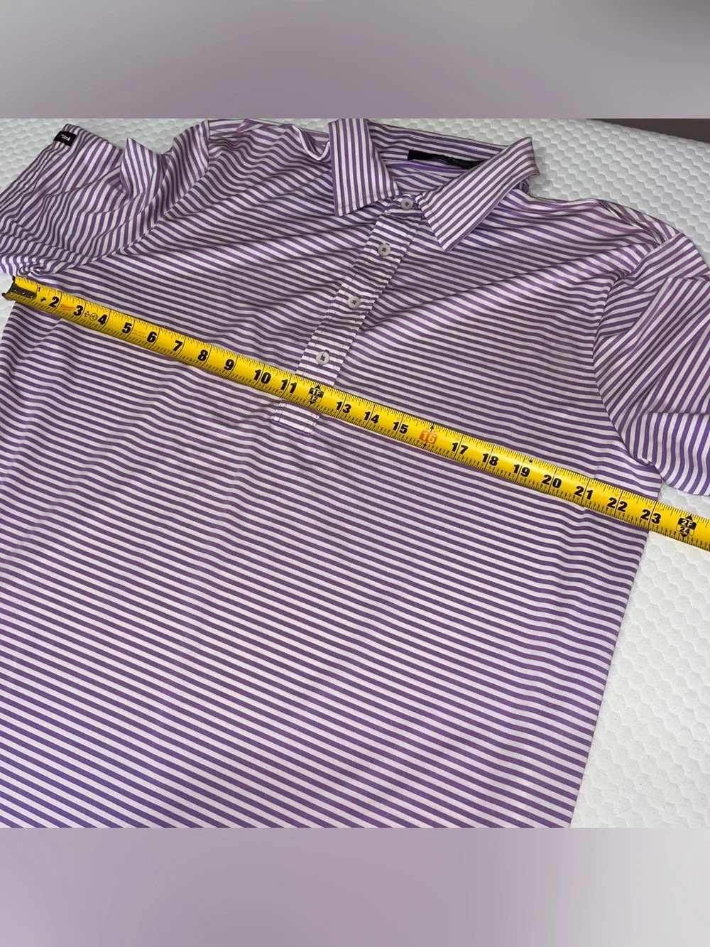 RLX Men Polo Shirt L Gold Performance Stretch Wicking Purple Striped Embroidered